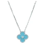 [VCA]CLOVER 15MM DIAMOND SVRES PORCELAIN  NECKLACE SILVER