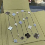 [VCA]CLOVER 16 MOTIF CHALCEDONY MOP SILVER NECKLACE - Image 5