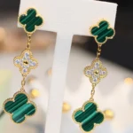 [VCA]CLOVER EARRINGS GOLD MALACHITE DIAMOND 3 MOTIF - Image 2