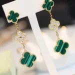 [VCA]CLOVER EARRINGS GOLD MALACHITE DIAMOND 3 MOTIF - Image 10