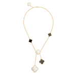 [VCA]CLOVER 6 MOTIF MOP ONYX GOLD NECKLACE