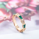 [BV]SERPENTI RING PINK GOLD MALACHITE DIAMOND 3MM - Image 7