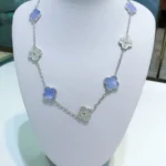 [VCA]CLOVER 10 MOTIFS CHALCEDONY DIAMONDS SILVER NECKLACE