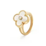 [VCA]CLOVER WHITE MOP RING GOLD DIAMOND