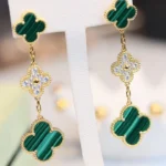 [VCA]CLOVER EARRINGS GOLD MALACHITE DIAMOND 3 MOTIF - Image 9