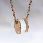 [BV]ZERO 1 WHITE CERAMIC PINK GOLD DIAMOND NECKLACE - Image 8