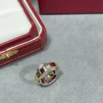 [CA]LOVE GOLD SILVER DIAMOND DOUBLE RING - Image 6