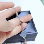 [VCA]CLOVER 10 MOTIFS CHALCEDONY DIAMONDS SILVER NECKLACE - Image 8