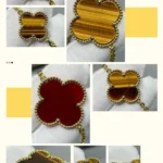 [VCA]CLOVER 16 MOTIF CARNELIAN TIGER EYE GOLD NECKLACE - Image 6