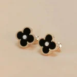 [VCA]CLOVER MEDIUM 1 MOTIFS ONYX DIAMOND EARRINGS - Image 2