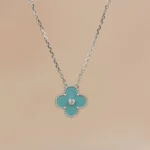 [VCA]CLOVER 15MM DIAMOND SVRES PORCELAIN  NECKLACE SILVER - Image 6