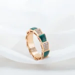 [BV]SERPENTI RING GOLD MALACHITE DIAMOND PAVED 4MM - Image 2
