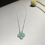 [VCA]CLOVER 1 DIAMOND LIGHT BLUE SILVER NECKLACE - Image 4