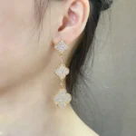 [VCA]CLOVER 3 MOTIFS DIAMOND PAVED GOLD EARRINGS