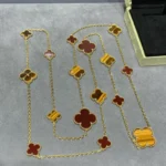 [VCA]CLOVER 16 MOTIF CARNELIAN TIGER EYE GOLD NECKLACE - Image 5