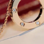 [CA]LOVE NECKLACE 16MM 6 DIAMONDS PINK GOLD - Image 5