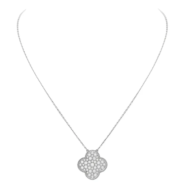[VCA]CLOVER 25MM LARGE PENDANT DIAMOND PAVED SILVER NECKLACE