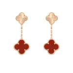 [VCA]CLOVER 2 MOTIF  LASER CARNELIAN EARRINGS
