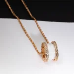 [BV]ZERO 1 WHITE CERAMIC PINK GOLD DIAMOND NECKLACE - Image 5