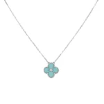 [VCA]CLOVER 1 DIAMOND LIGHT BLUE SILVER NECKLACE