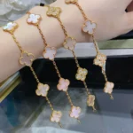 [VCA]CLOVER 5 MOTIF DIAMOND PINK MOP GOLD BRACELET - Image 5