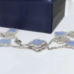 [VCA]CLOVER 10 MOTIFS CHALCEDONY DIAMONDS SILVER NECKLACE - Image 5