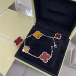 [VCA]CLOVER 5 MOTIFS SIVLER CARNELIAN TIGER EYE BRACELET - Image 4