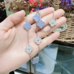 [VCA]CLOVER 10 MOTIFS CHALCEDONY DIAMONDS SILVER NECKLACE - Image 6