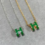 [HM]POP H GREEN NECKLACE SILVER AND GOLD