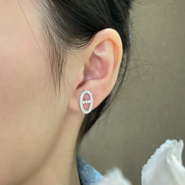[HM]HM FULL DIAMOND PIG NOSE STUD EARRINGS