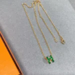 [HM]POP H GREEN NECKLACE SILVER AND GOLD - Image 4