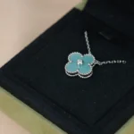 [VCA]CLOVER 15MM DIAMOND SVRES PORCELAIN  NECKLACE SILVER - Image 2