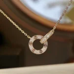 [CA]LOVE 7.6MM NECKLACE ROSE GOLD AND SILVER  FULL DIAMOND - Image 2