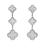 [VCA]CLOVER 3 MOTIF DIAMOND SILVER DROP EARRINGS