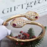 [BV]SERPENTI BRACELET PINK GOLD DIAMOND DOUBLE SNAKE - Image 4