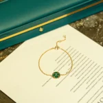 [LV]SUN MALACHITE 1 DIAMOND GOLD BRACELET - Image 6