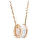 [BV]ZERO 1 WHITE CERAMIC PINK GOLD DIAMOND NECKLACE