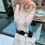 [VCA]CLOVER 10 MOTIFS CHALCEDONY DIAMONDS SILVER NECKLACE - Image 9