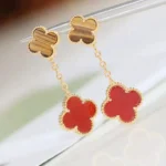 [VCA]CLOVER  2 MOTIF  TIGER EYE CARNELIAN EARRINGS - Image 9