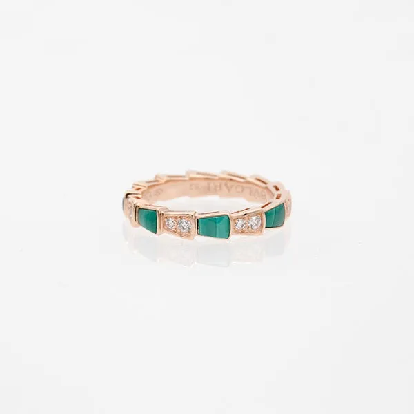 [BV]SERPENTI RING PINK GOLD MALACHITE DIAMOND 3MM
