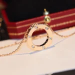 [CA]LOVE NECKLACE 16MM 6 DIAMONDS PINK GOLD - Image 2