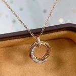 [CA]TRINITY NECKLACE SILVER GOLD PINK GOLD DIAMONDS - Image 2