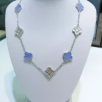 [VCA]CLOVER 10 MOTIFS CHALCEDONY DIAMONDS SILVER NECKLACE - Image 2