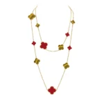[VCA]CLOVER 16 MOTIF CARNELIAN TIGER EYE GOLD NECKLACE