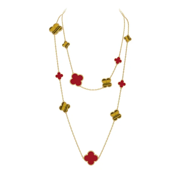 [VCA]CLOVER 16 MOTIF CARNELIAN TIGER EYE GOLD NECKLACE