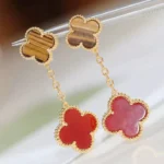 [VCA]CLOVER  2 MOTIF  TIGER EYE CARNELIAN EARRINGS - Image 2