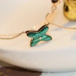 [CMT]JEUX MALACHITE 1 DIAMOND PINK GOLD NECKLACE - Image 3