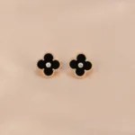 [VCA]CLOVER MEDIUM 1 MOTIFS ONYX DIAMOND EARRINGS - Image 3