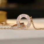 [CA]LOVE 7.6MM NECKLACE ROSE GOLD AND SILVER  FULL DIAMOND - Image 6