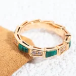 [BV]SERPENTI RING PINK GOLD MALACHITE DIAMOND 3MM - Image 8